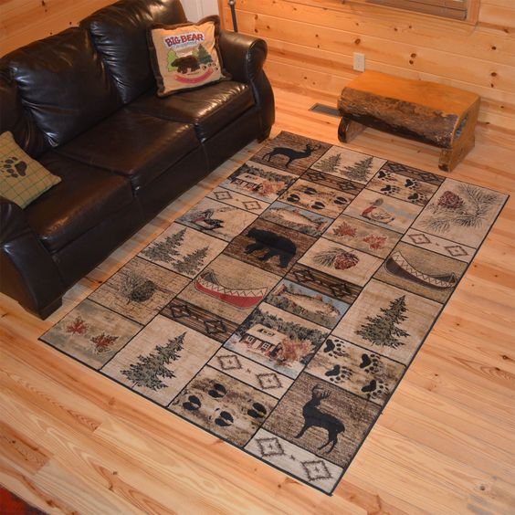Rustic Lodge Bear Cabin CLA2509365R Rug