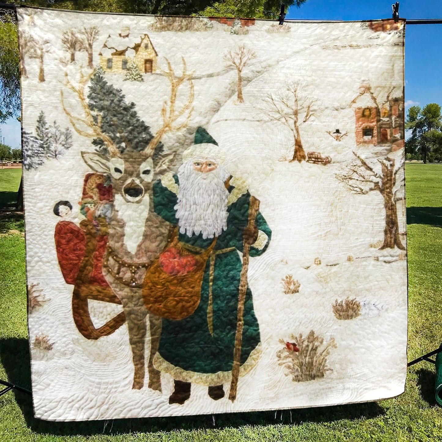 Santa And Deer CLA1710479Q Quilt Blanket