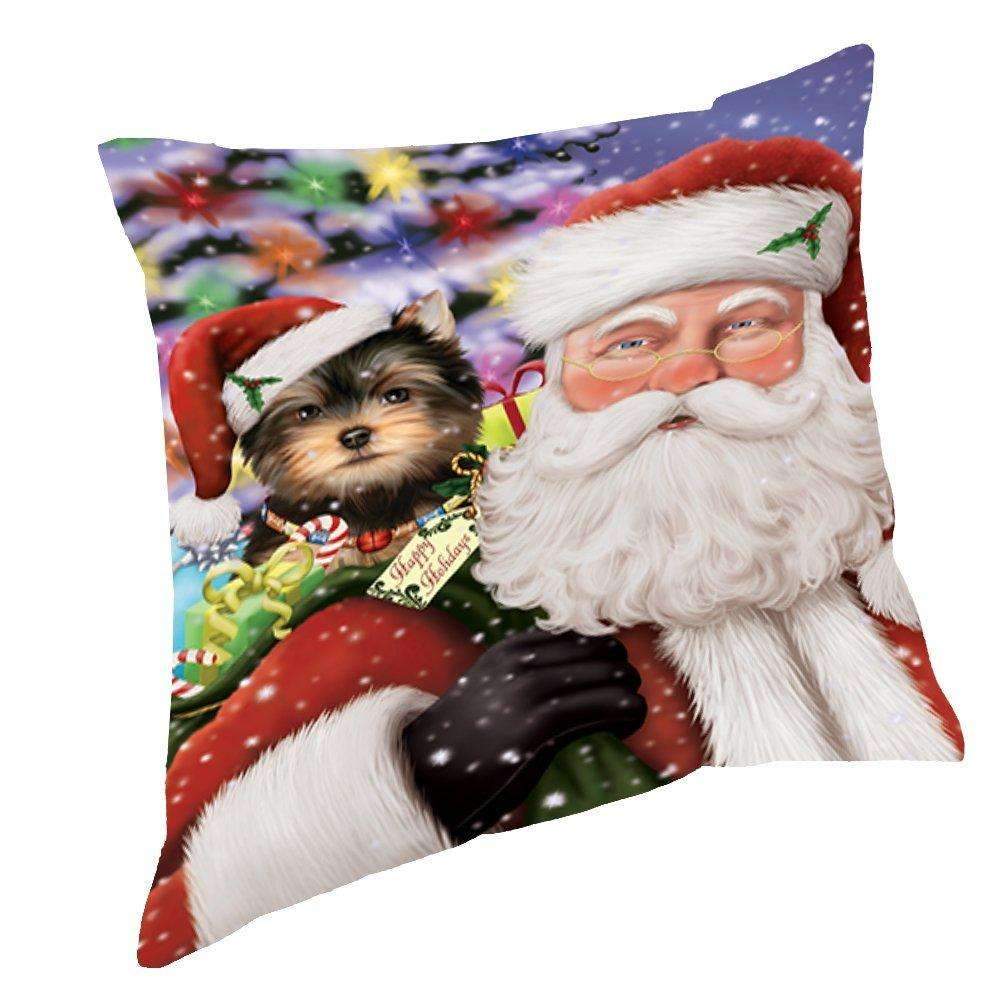 Santa Holding Yorkshire Terriers Dog And Happy Holiday Gifts CL18112432MDP Throw Pillow Covers