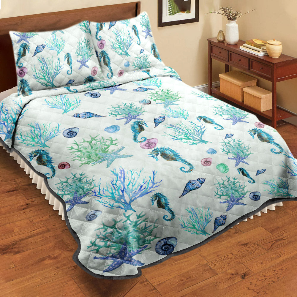 Seahorse Starfish Coral CLA0410236B Quilt Bedding Set