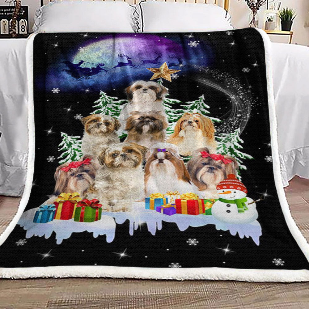 Shih Tzu Christmas Night HN2011054F Sherpa Fleece Blanket