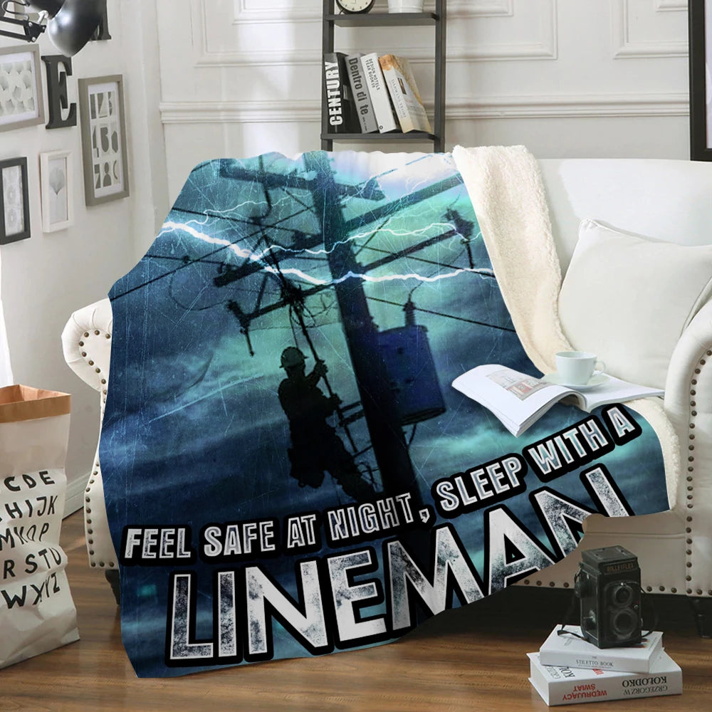 Sleep With A Lineman CL11100161MDF Sherpa Fleece Blanket