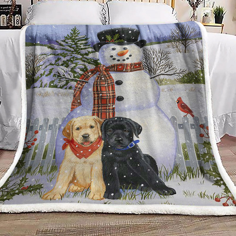 Snowman With Dog HN1910220F Sherpa Fleece Blanket