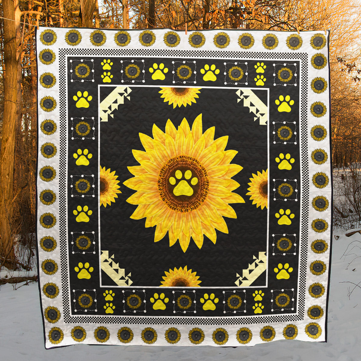Sunflower Dog Paw CLA0810463Q Quilt Blanket