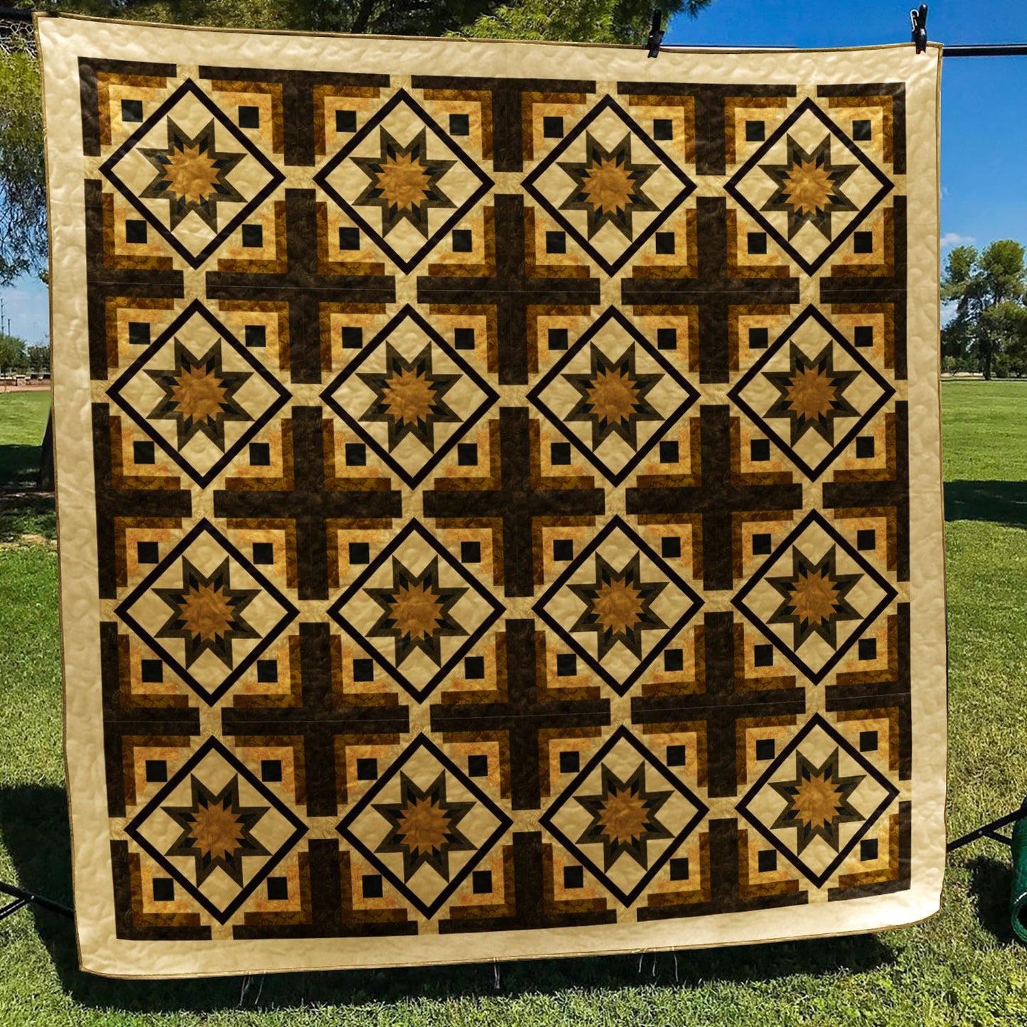 Sunflower Log Cabin Star Quilt Blanket MT240602D