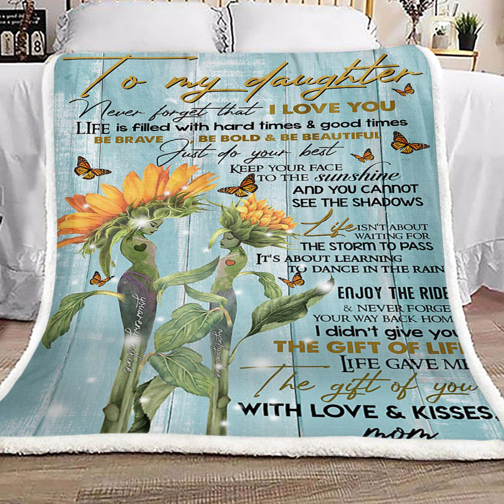 Sunflower Butterfly To My Daughter Kisses Mom CL16110564MDF Sherpa Fleece Blanket