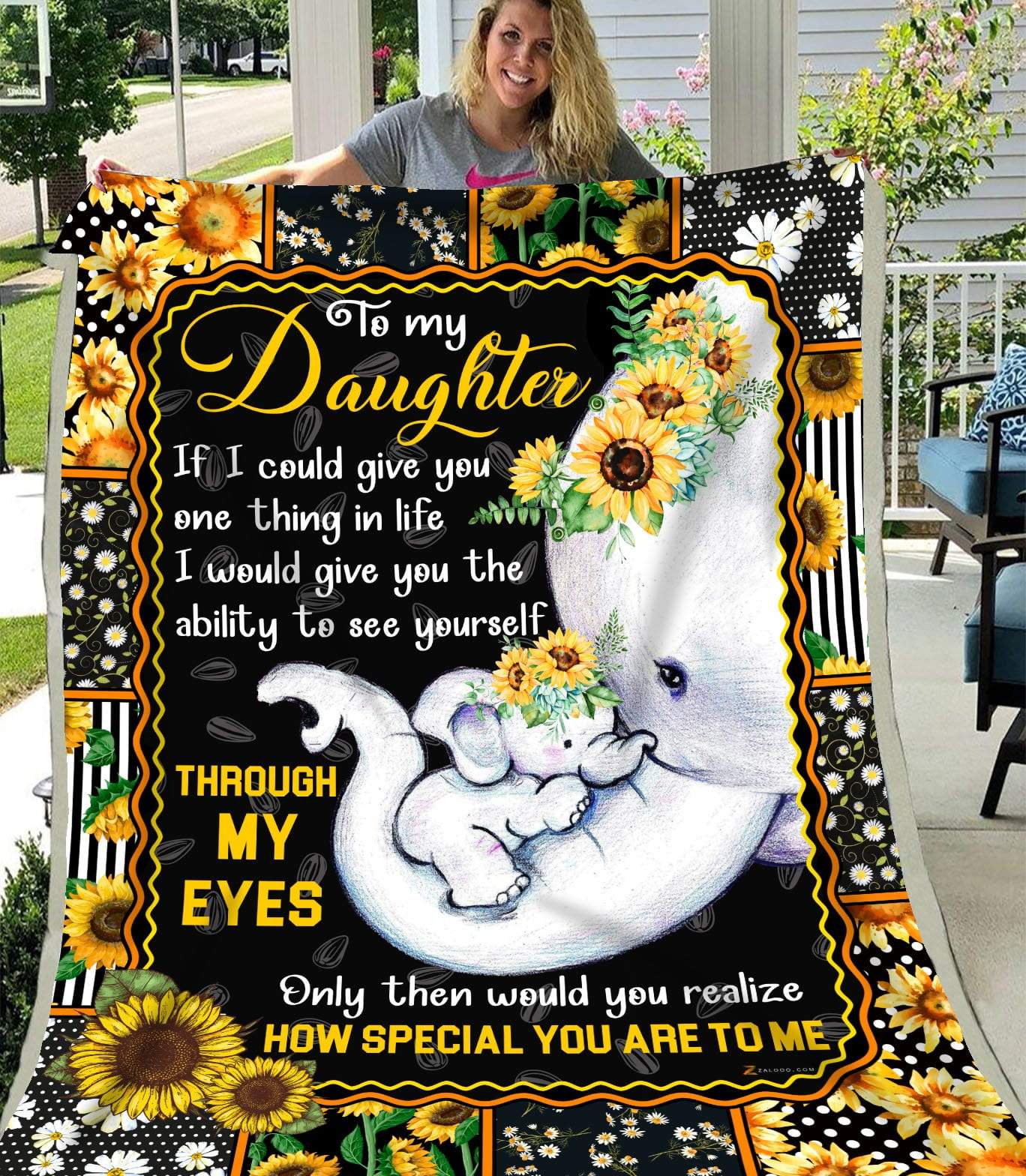 Sunflower Daughter Elephant CL250908MDF Sherpa Fleece Blanket