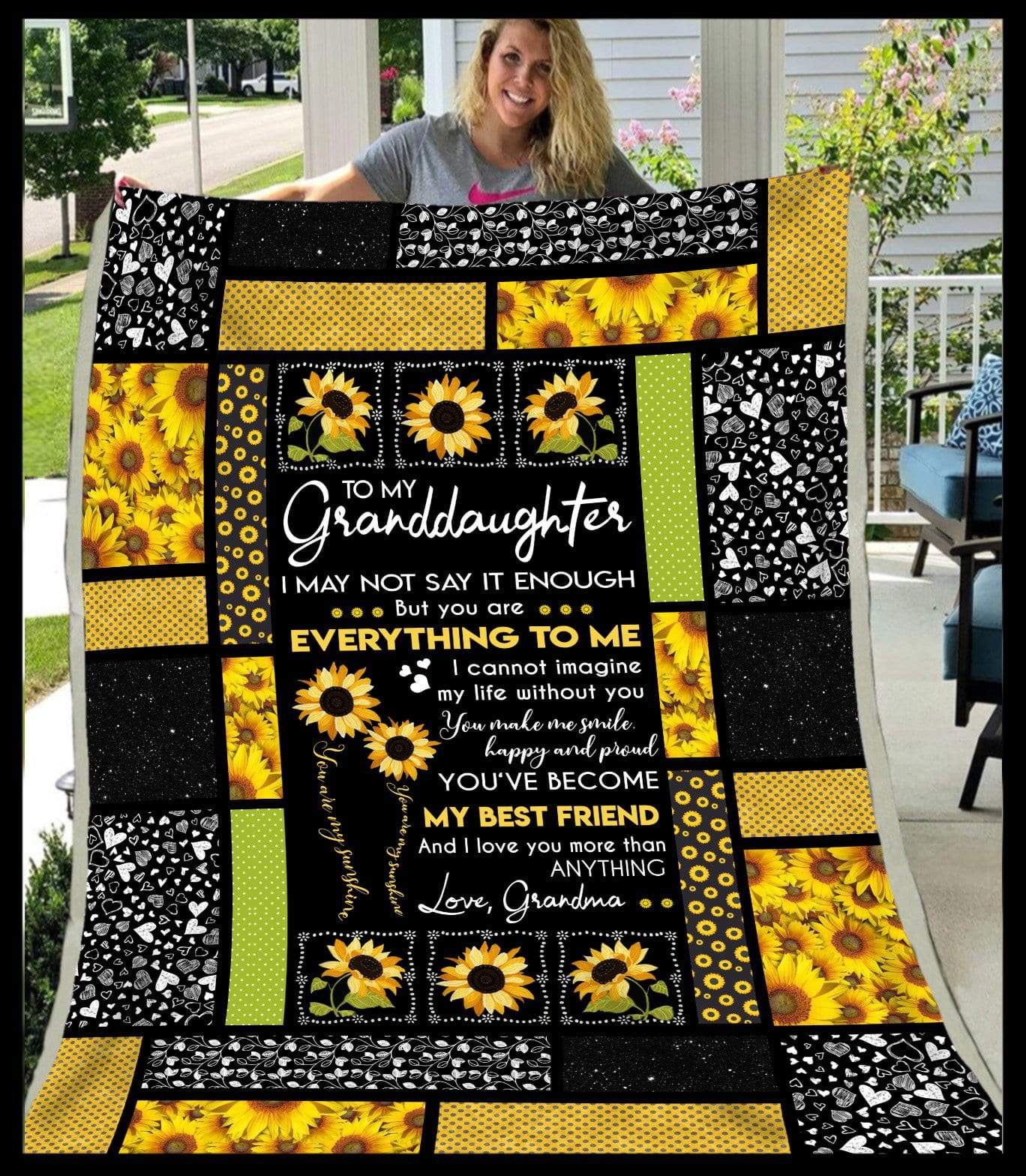 Sunflower You Are My Sunshine Grandaughter CL250976MDF Sherpa Fleece Blanket
