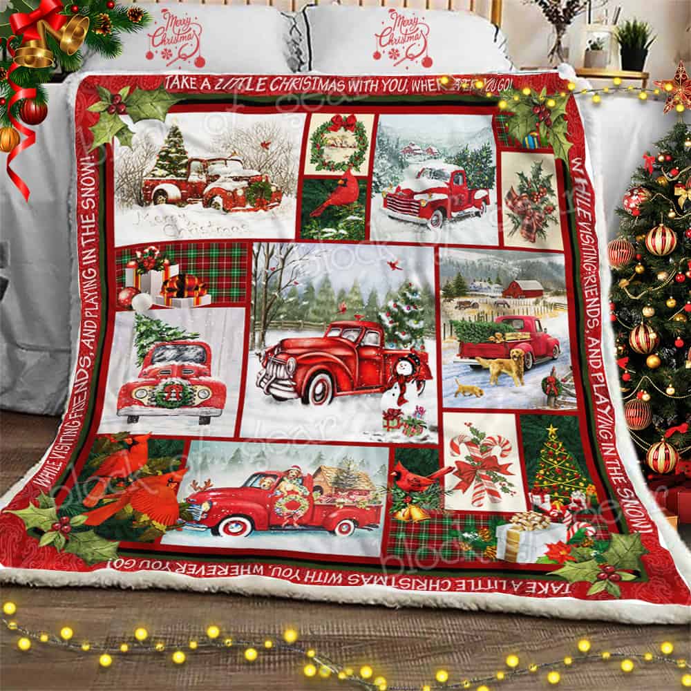 Take A Little Christmas With You Red Truck CL22100082MDF Sherpa Fleece Blanket