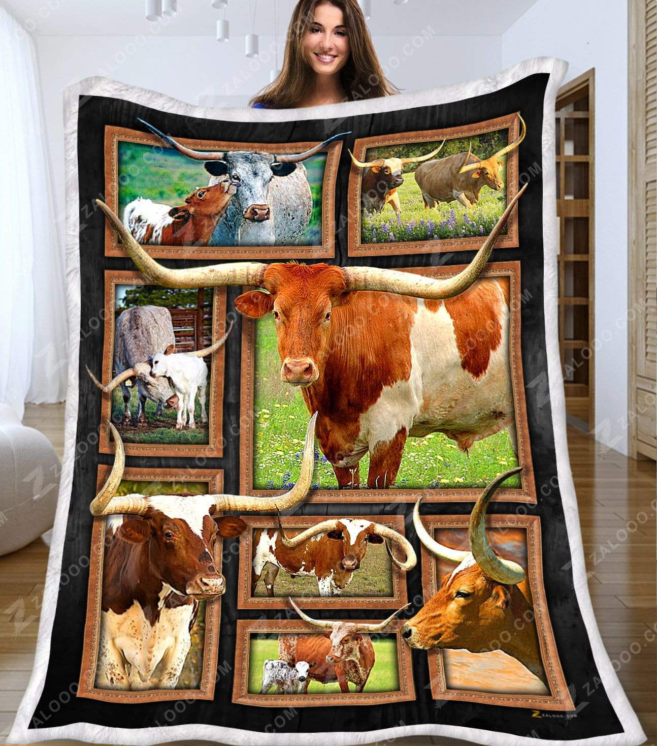 Texas Longhorn Cows CL26110529MDF Sherpa Fleece Blanket