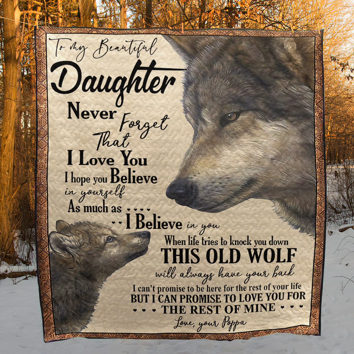 To My Daughter Wolf CLH2111607Q Quilt Blanket