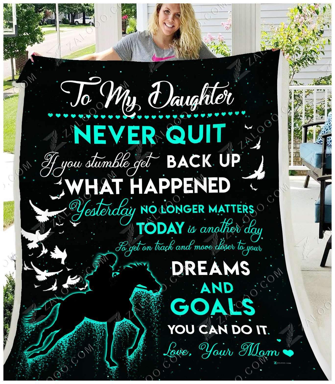 To My Daughter Horse CL250988MDF Sherpa Fleece Blanket