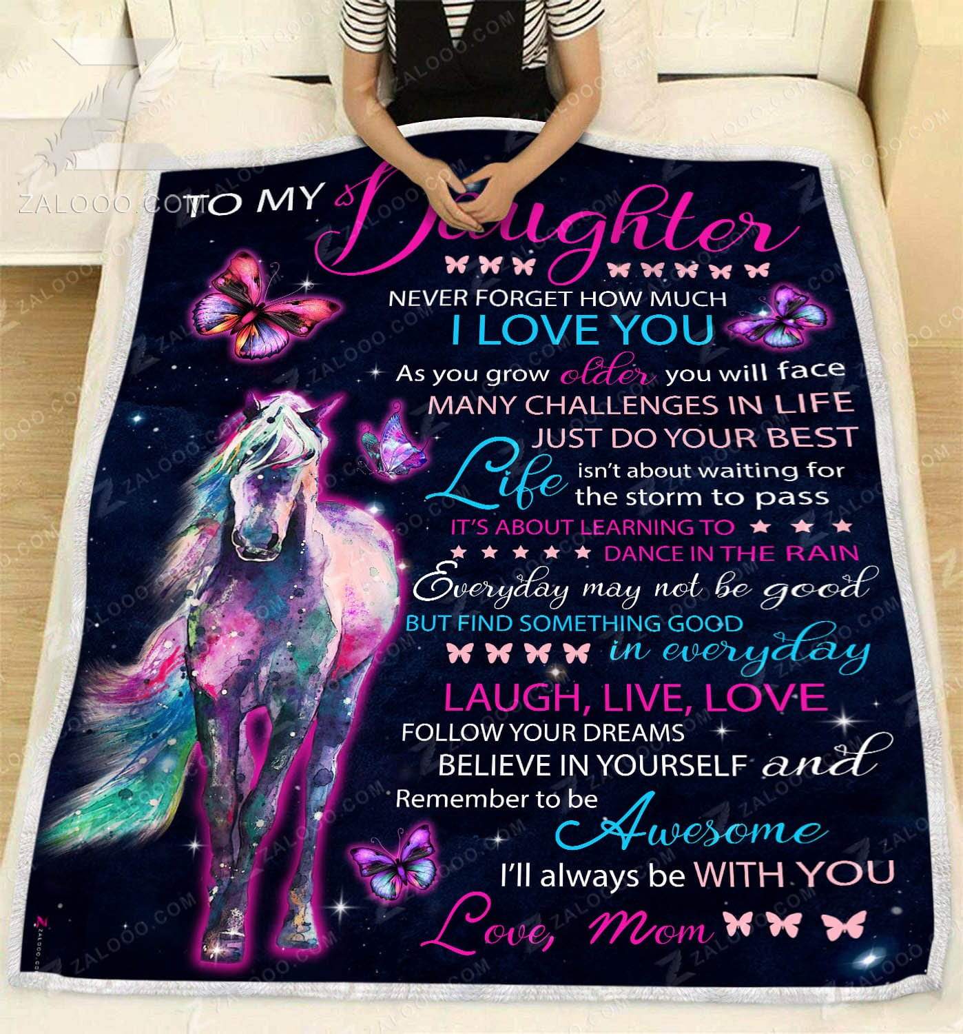 To My Daughter Mom Horse CL02111468MDF Sherpa Fleece Blanket