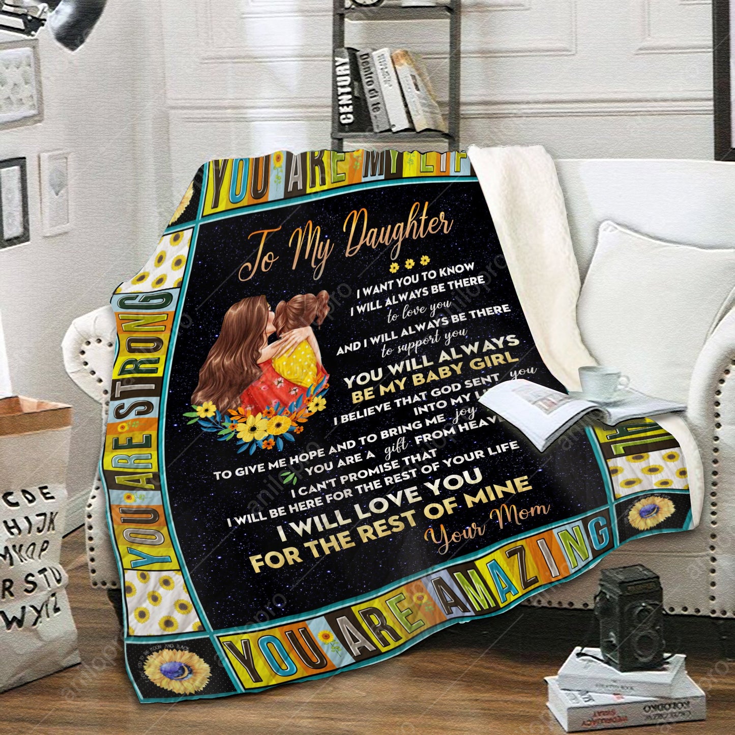 To My Daughter Mom Sunflower CL02111472MDF Sherpa Fleece Blanket