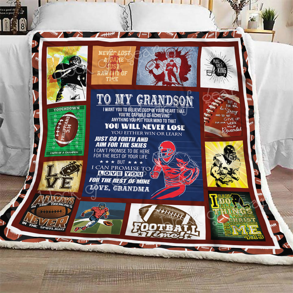 To My Grandson American Football CL281080MDF Sherpa Fleece Blanket