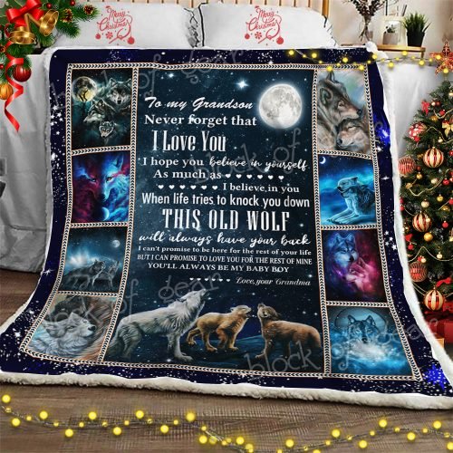 To My Grandson Wolf CL22100089MDF Sherpa Fleece Blanket