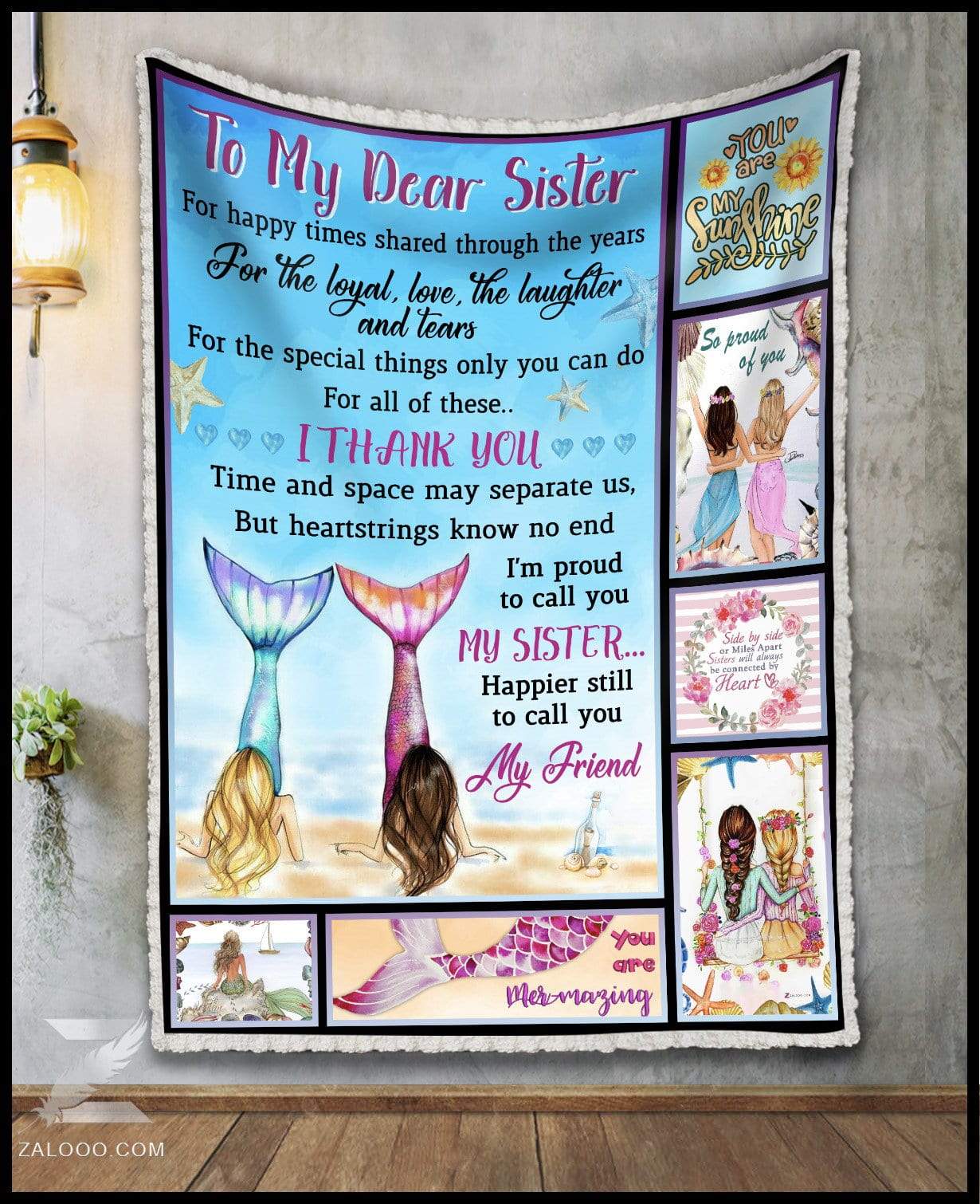 To My Sister Mermaid CL02111635MDF Sherpa Fleece Blanket
