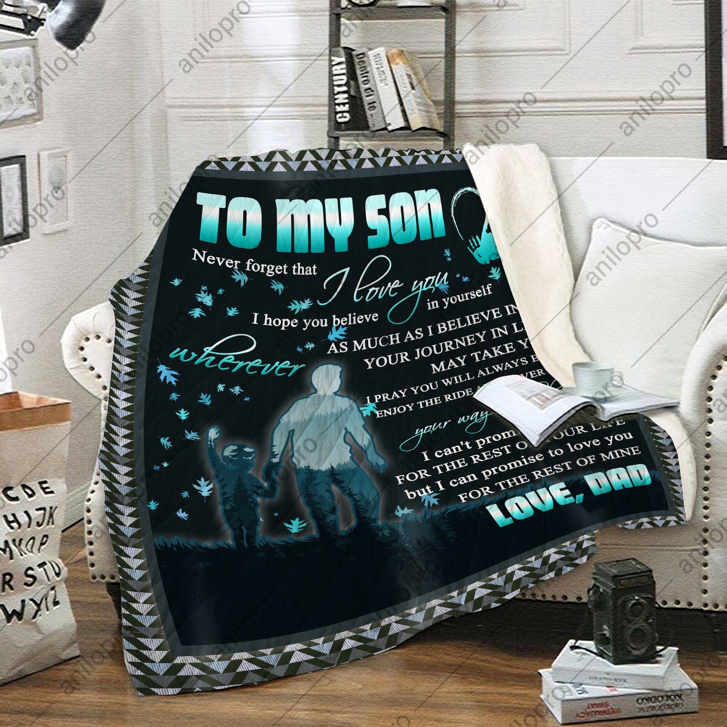 To My Son Dad Lion CL02111673MDF Sherpa Fleece Blanket