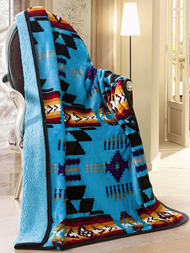 Turquoise Native American CLM2210174S Sherpa Fleece Blanket