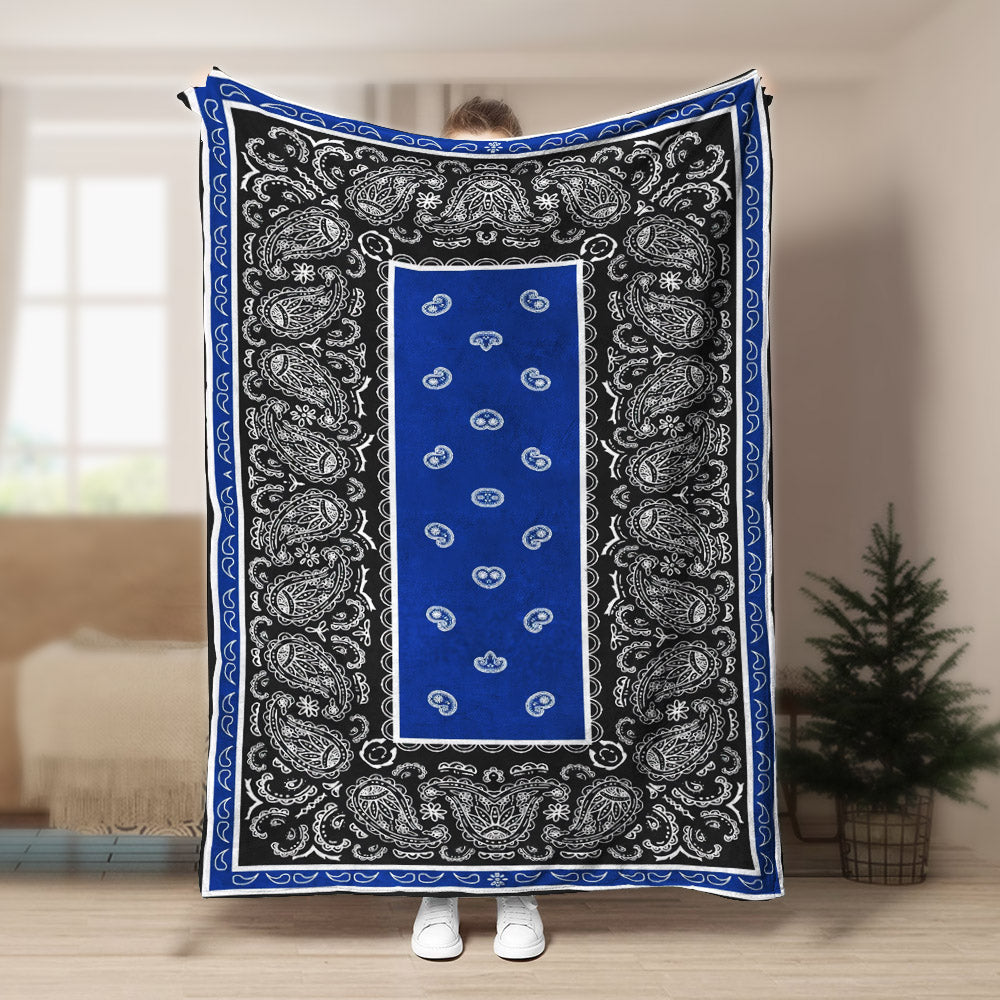 Ultra Plush Blue and Black Bandana CLA21100153F Sherpa Fleece Blanket