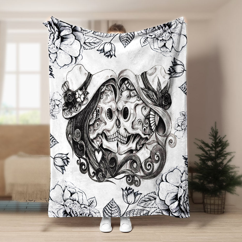 Vintage Sugar Skull Couple CLA21100532F Sherpa Fleece Blanket