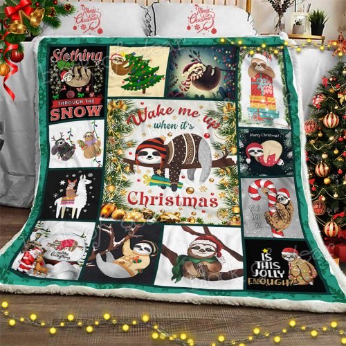 Wake Up When It Christmas Sloth CL30100603MDF Sherpa Fleece Blanket