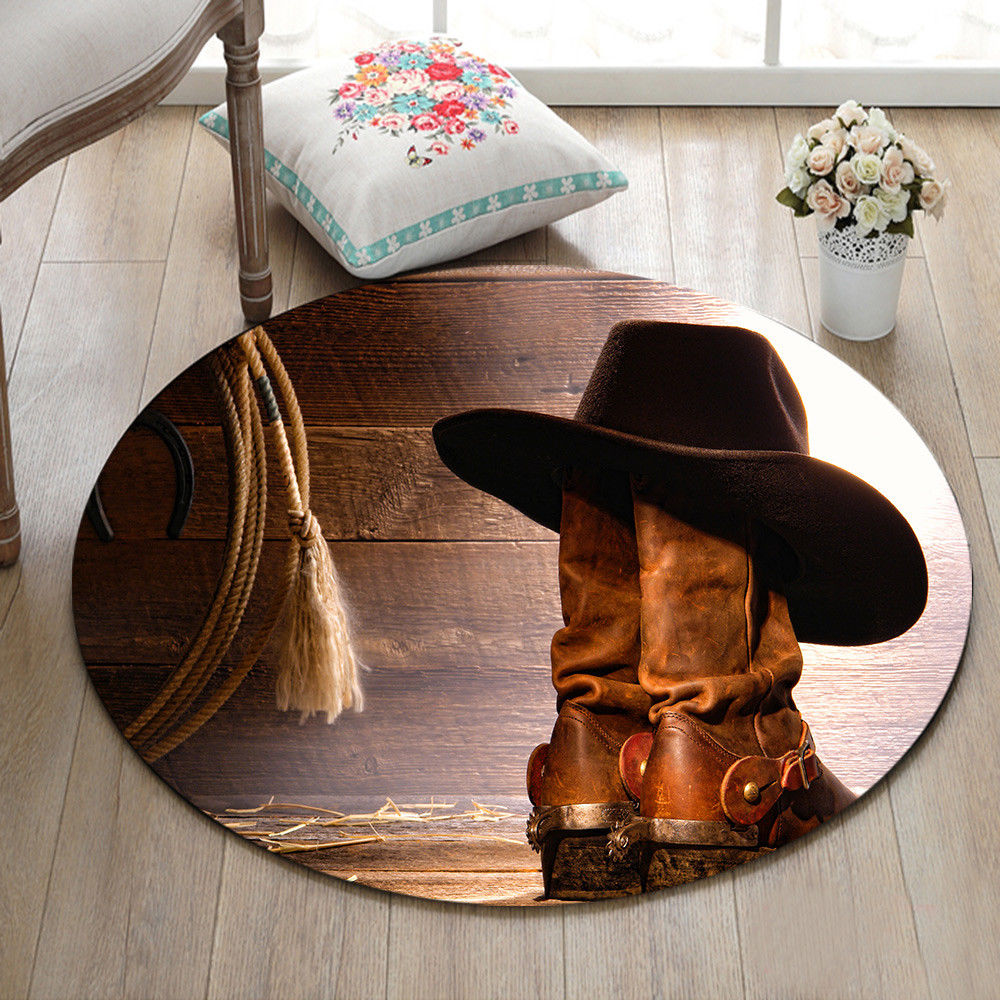 West Rodeo Cowboy Hat On Boots CLP0710154M Round Area Rug
