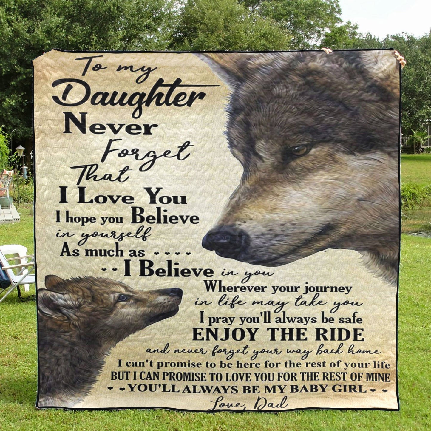 Wolf To My Daughter Love Dad CL16111034MDQ Quilt Blanket