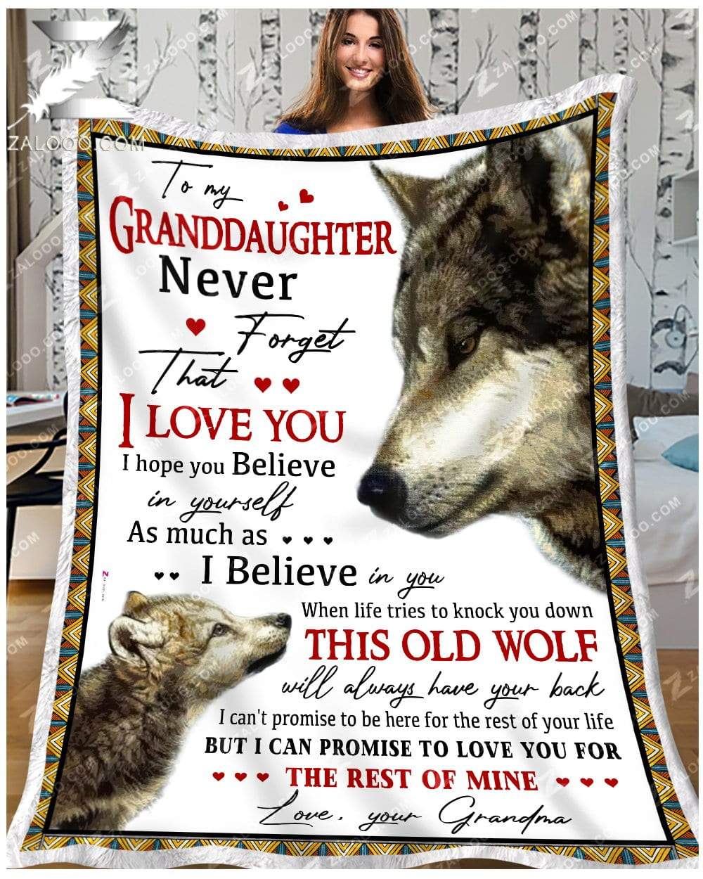 Wolf For Granddaughter From Grandma When Life Tries To Knock You Down CL26110614MDF Sherpa Fleece Blanket