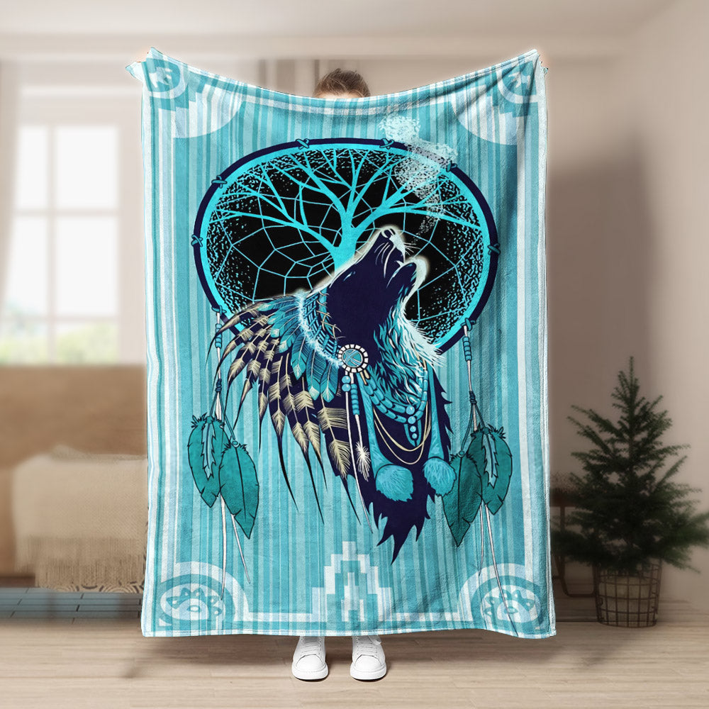 Wolf Native American DP280877F Sherpa Fleece Blanket