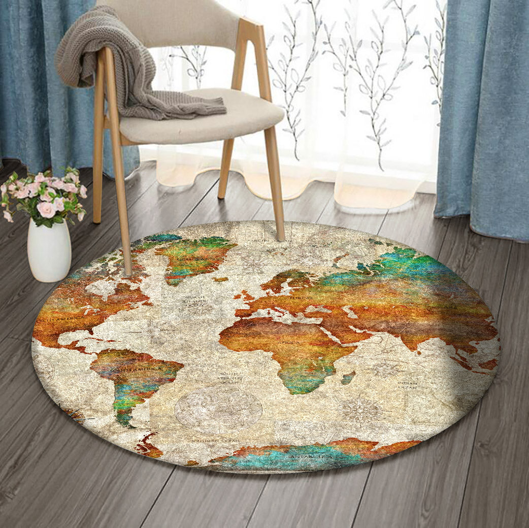World Map DD270974RR Round Area Rug