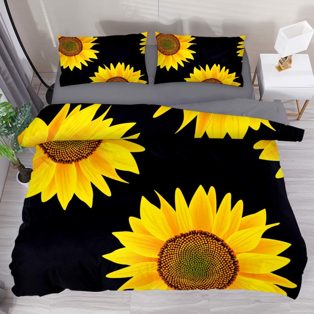 Yellow Sunflower Black Background CLG1010116B Bedding Sets