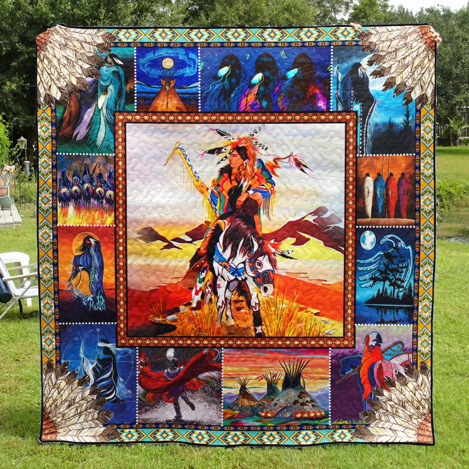 Native American Quilt Blanket HM28022302BL – Charming Favor