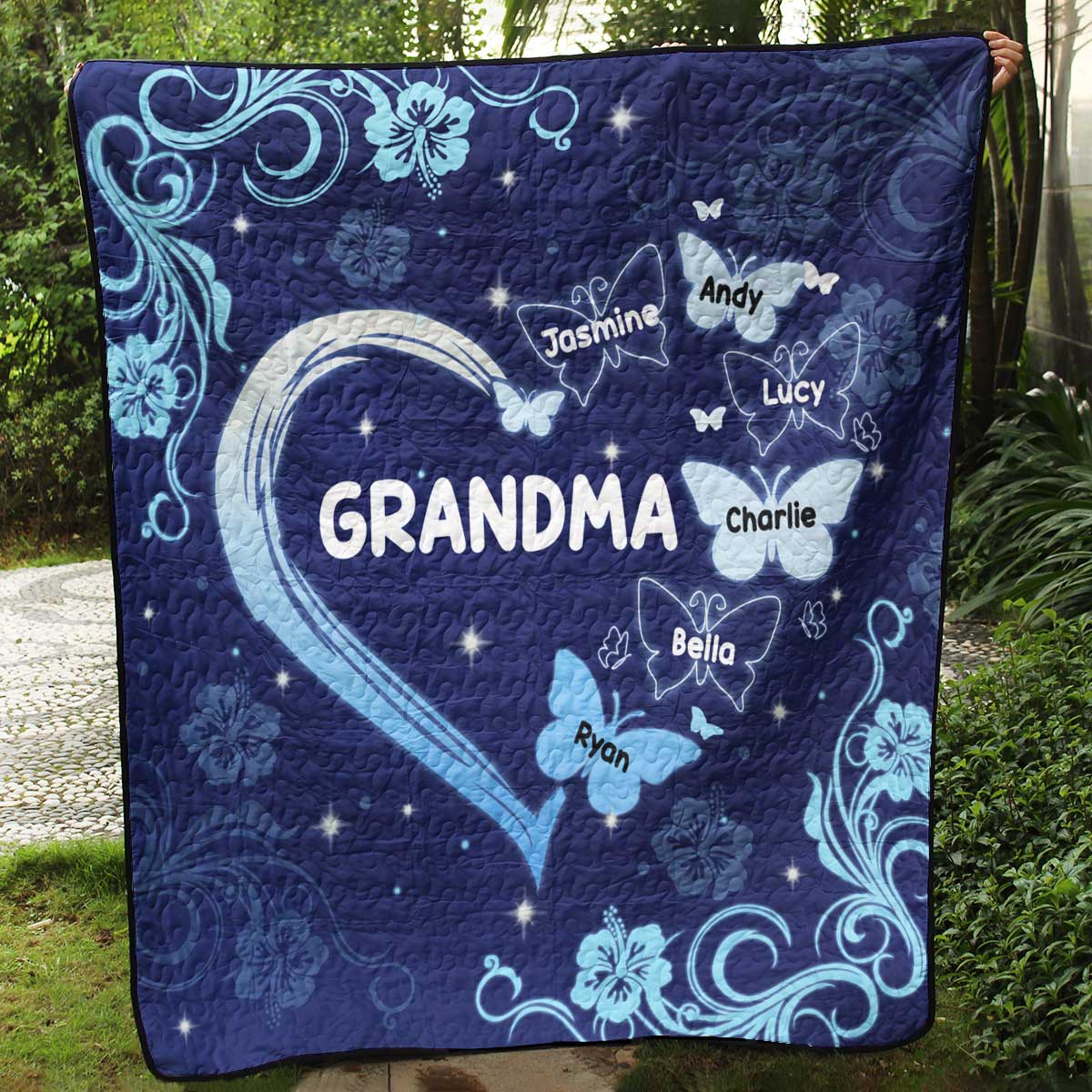 Personalized Name And Nickname Butterfly Heart Quilt Blanket Mother's Day Gift MT040401D