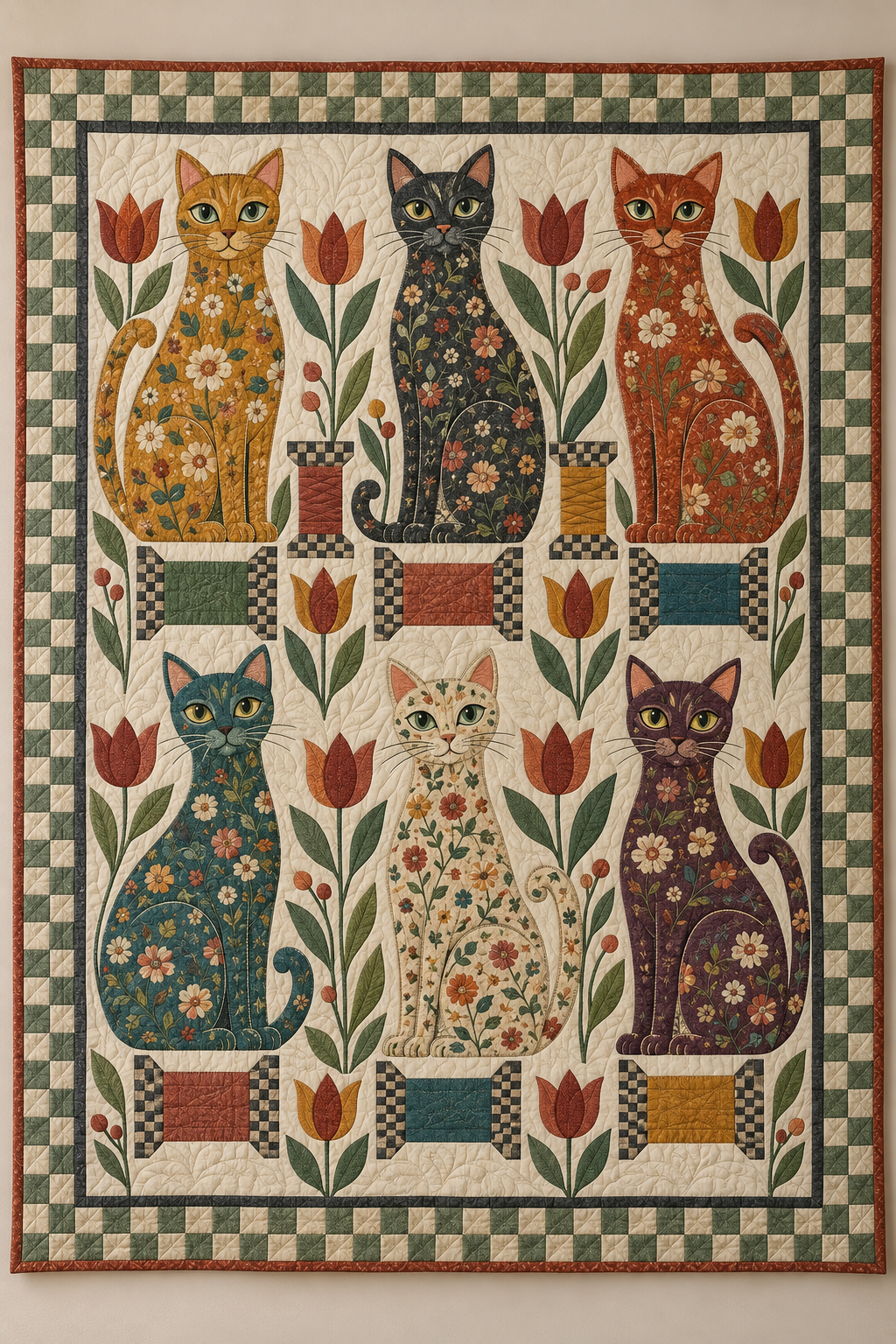 Garden Cats and Spools TD101026047 Quilt Blanket