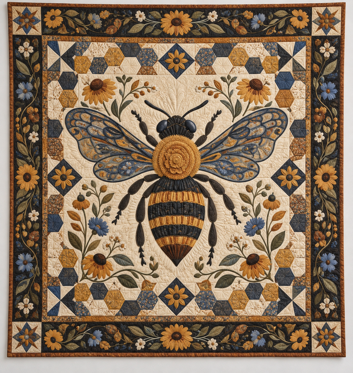 Golden Bee And Garden Blossoms TD141026006 Quilt Blanket