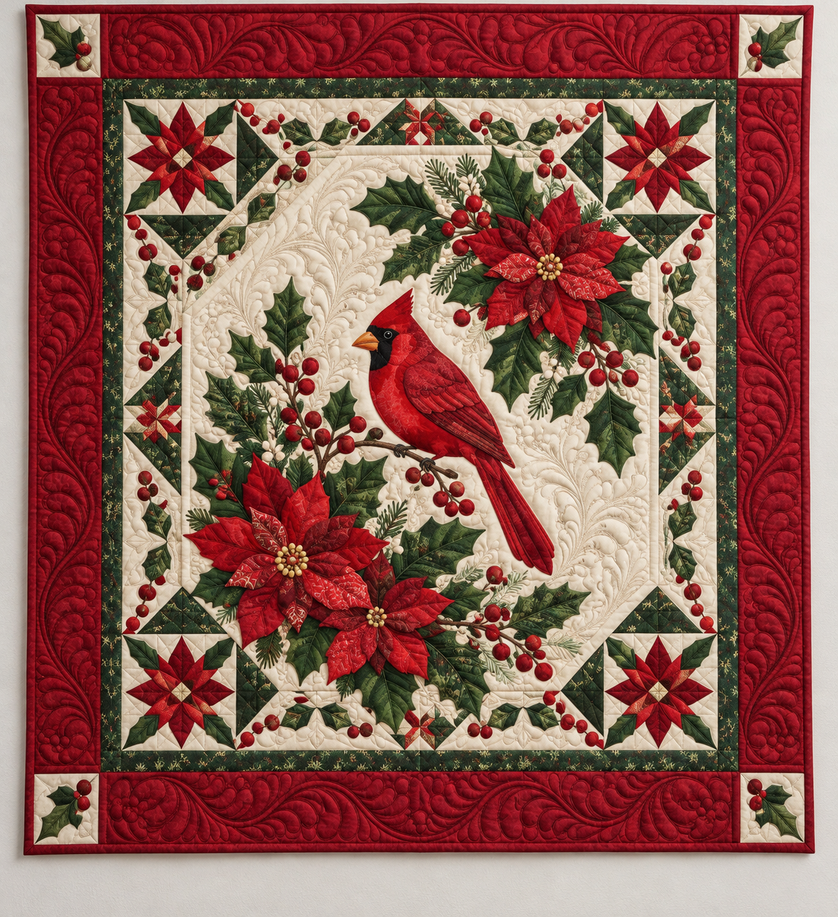 Cardinal And Holly Christmas Garden TD141026008 Quilt Blanket