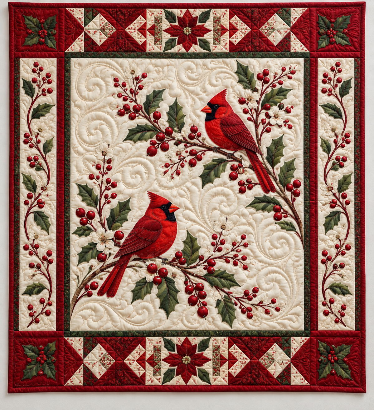 Cardinal And Winter Berry Branches TD141026015 Quilt Blanket