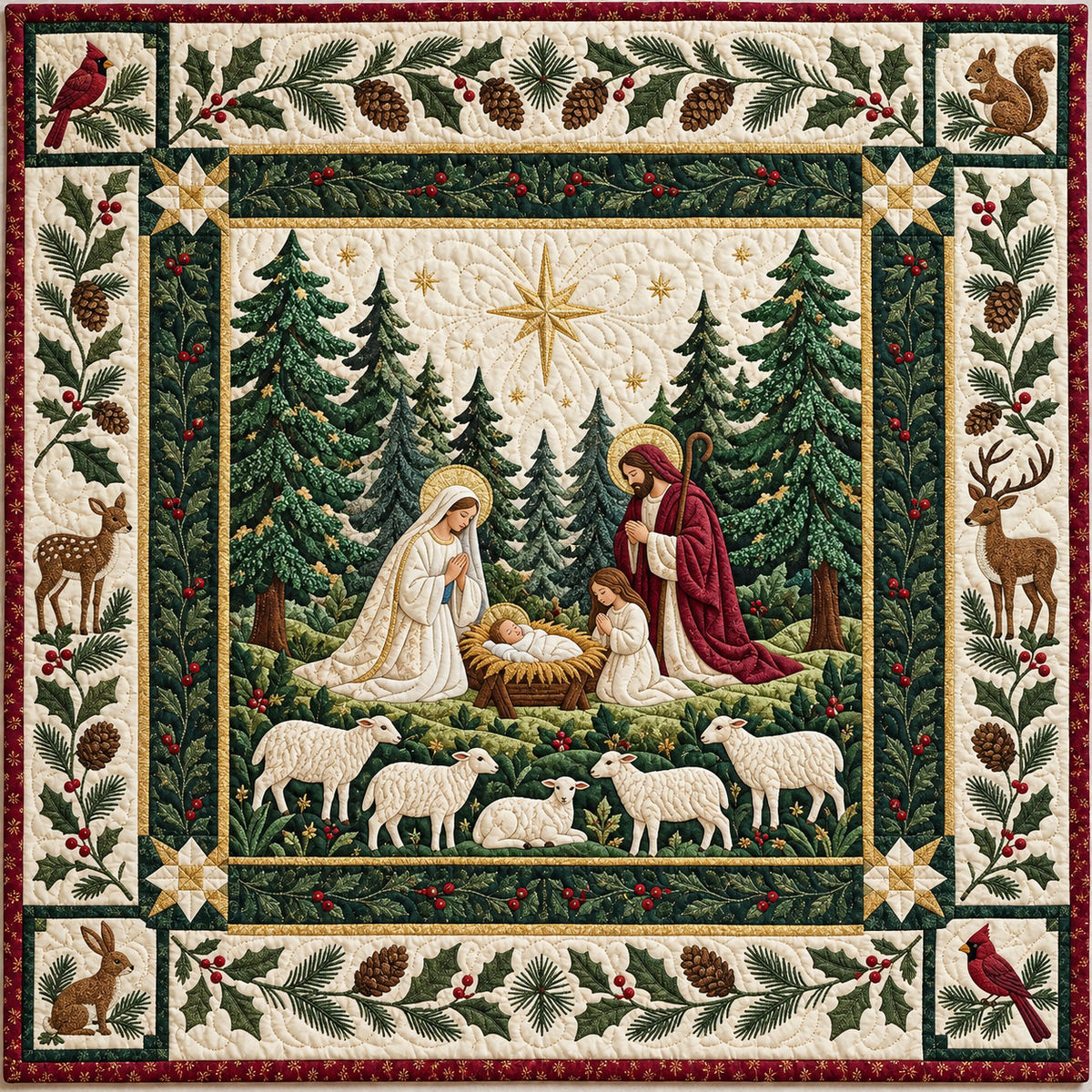 Manger In the Evergreen Grove TD141026515 Quilt Blanket