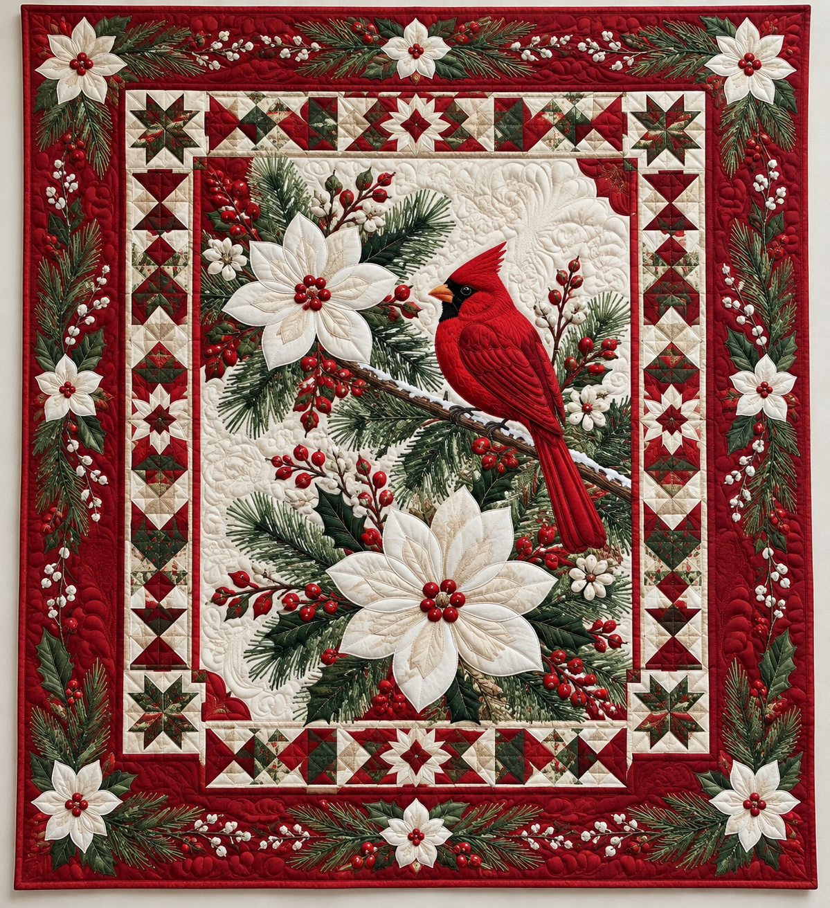 Cardinal And White Winter Flowers TD141026017 Quilt Blanket