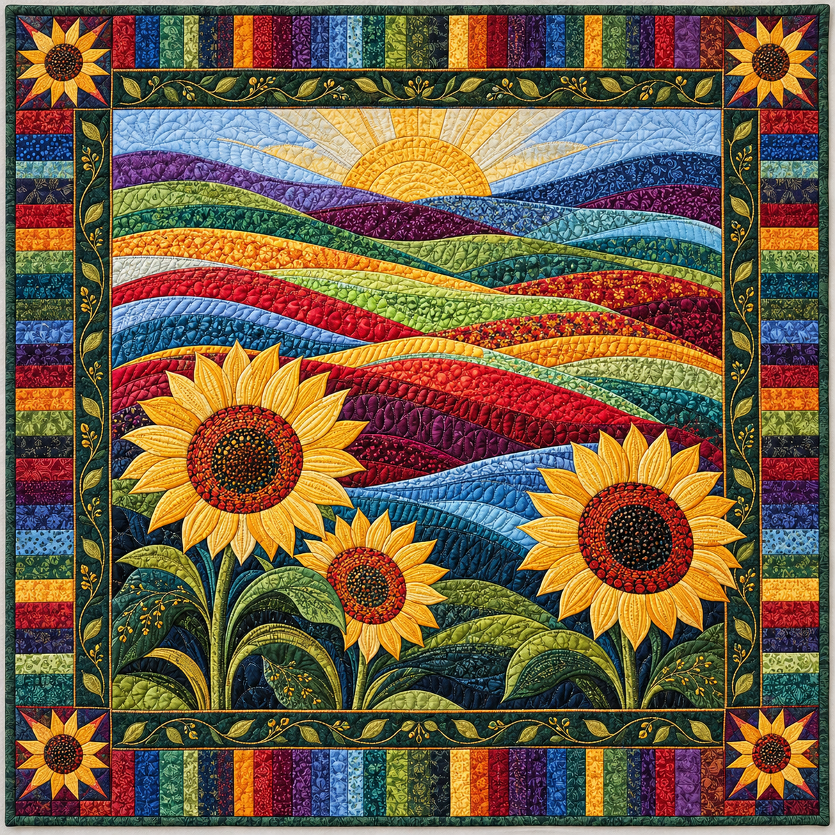 Sunflower Rainbow Fields TD141026517 Quilt Blanket