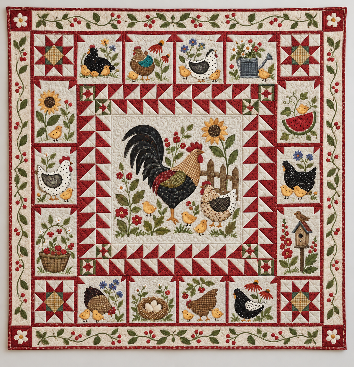 Country Hens And Rooster Garden TD141026025 Quilt Blanket
