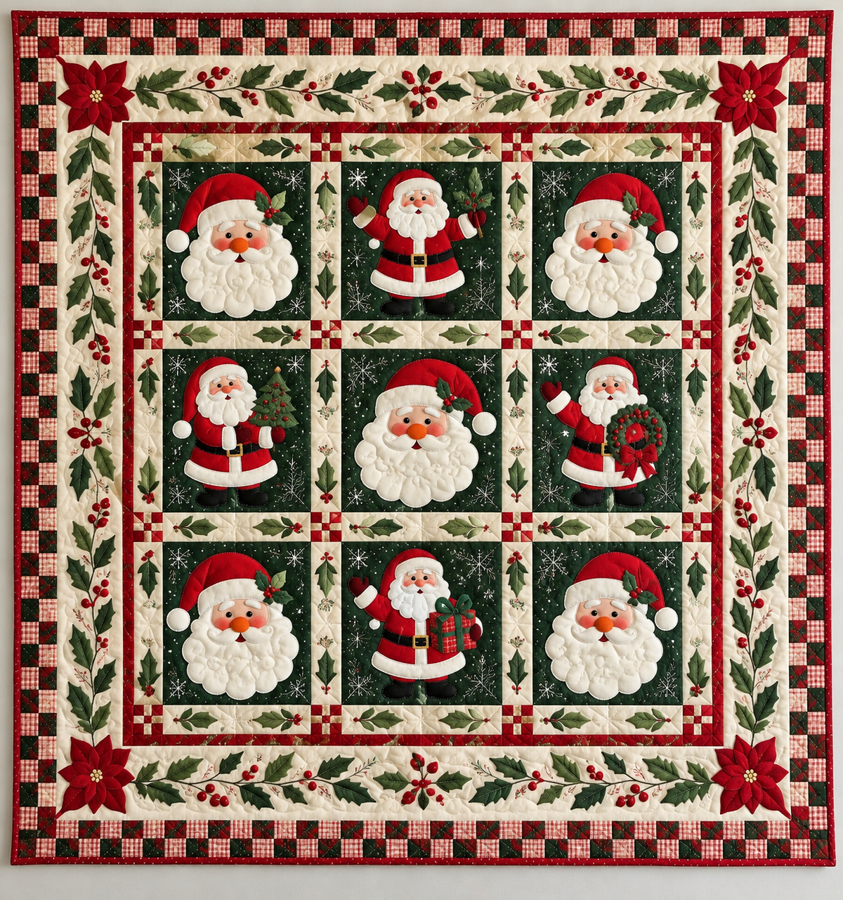 Santa Faces And Holly Garland TD141026027 Quilt Blanket