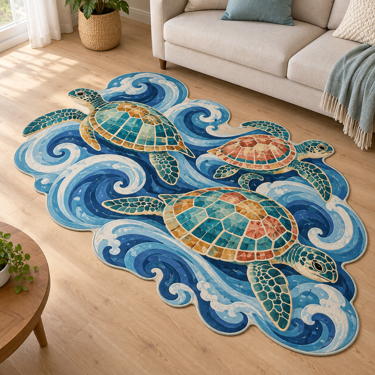 Patchwork Turtle Parade TD131026029 Custom Shape Area Rug