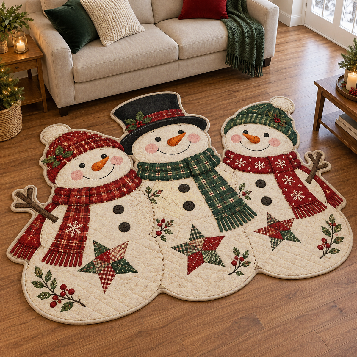 Country Snowman Friends TD131026031 Custom Shape Area Rug
