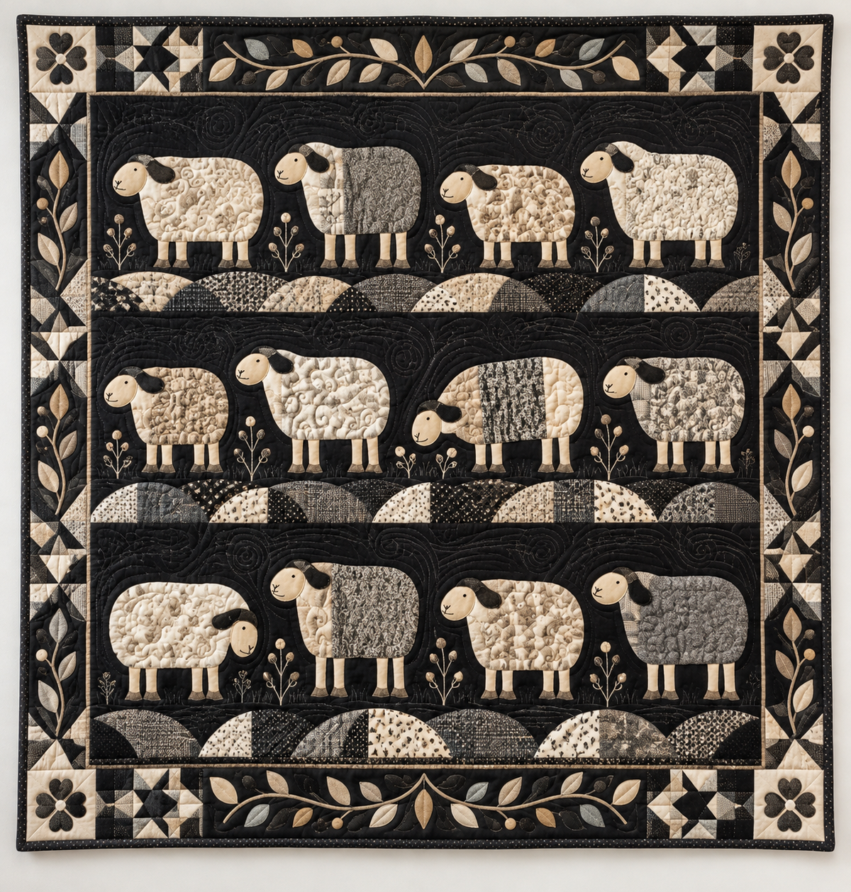 Cream Sheep On Midnight Black TD141026037 Quilt Blanket