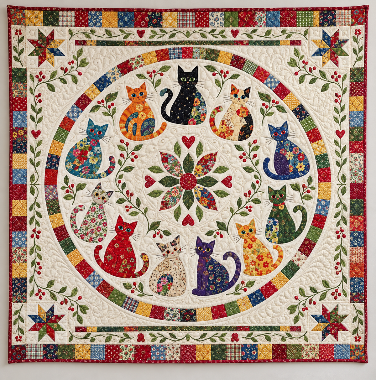 Playful Patchwork Cat Parade TD141026038 Quilt Blanket