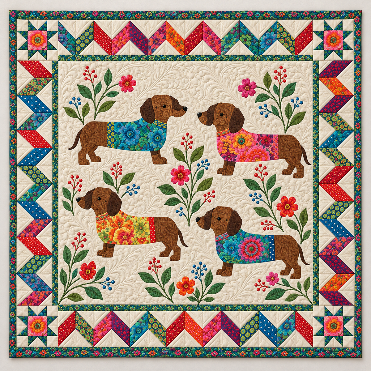 Dachshunds In Floral Coats TD141026040 Quilt Blanket