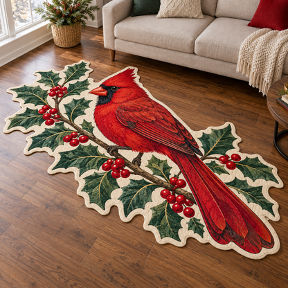 Holly Cardinal Branch TD131026048 Custom Shape Area Rug