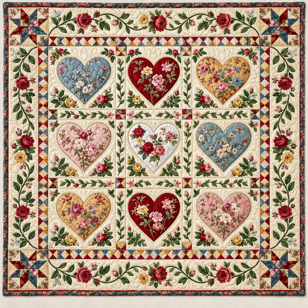Vintage Floral Heart TD141026549 Quilt Blanket